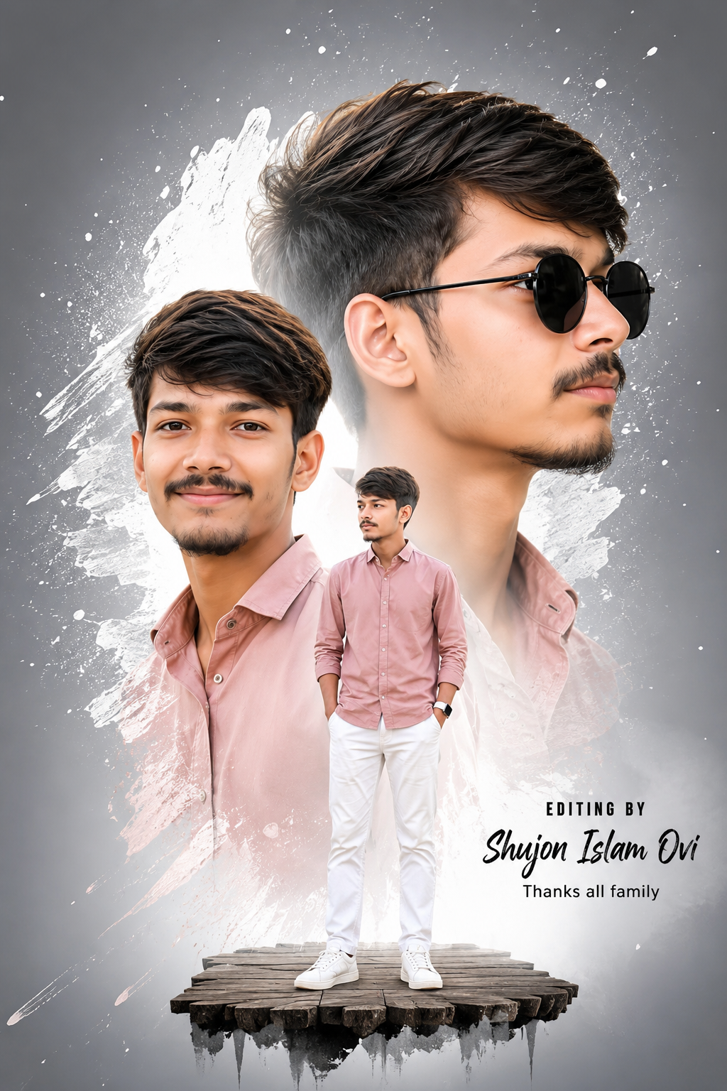 A creative double exposure style movie poster featuring a 18-year-old boy.