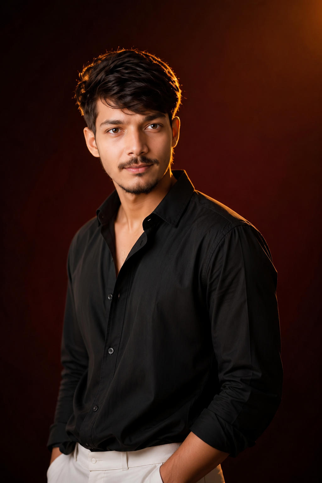 A young South Asian man, appearing to be in his mid-twenties, is posed looking directly at the camera with a gentle smile
