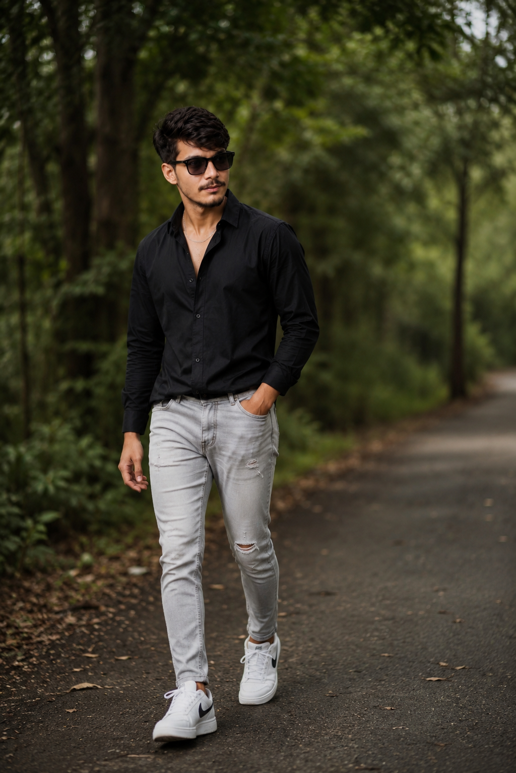 A young South Asian man, appearing to be in his early twenties, walks forward in a full-body shot