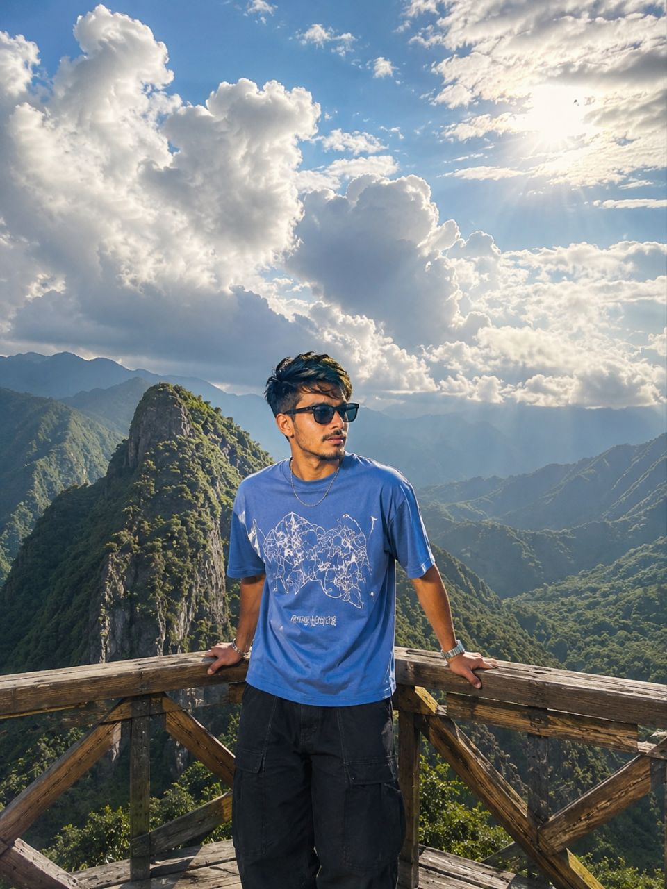 🌄 Epic Mountain Viewpoint Travel Portrait | Cinematic Sun Rays & Tropical Peaks