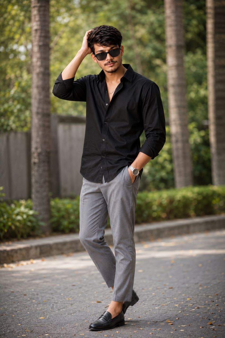 Black Shirt Urban Style Portrait | Cinematic Outdoor Fashion Photography