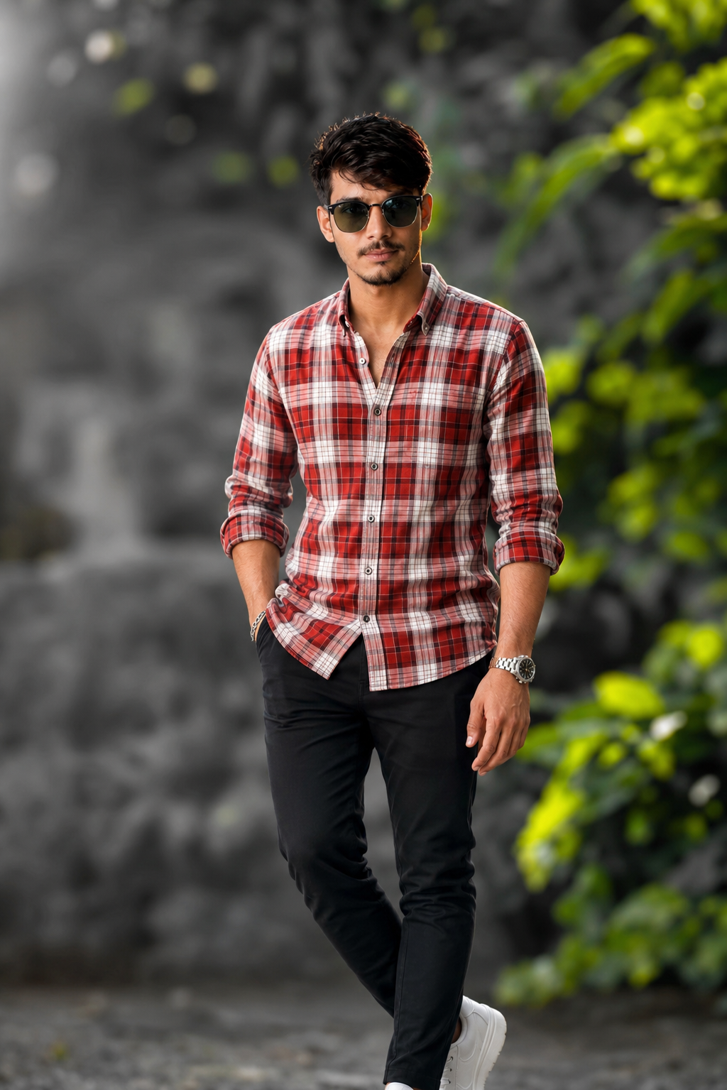 hyper-realistic cinematic portrait of a young Bangladeshi boy with stylish messy hair