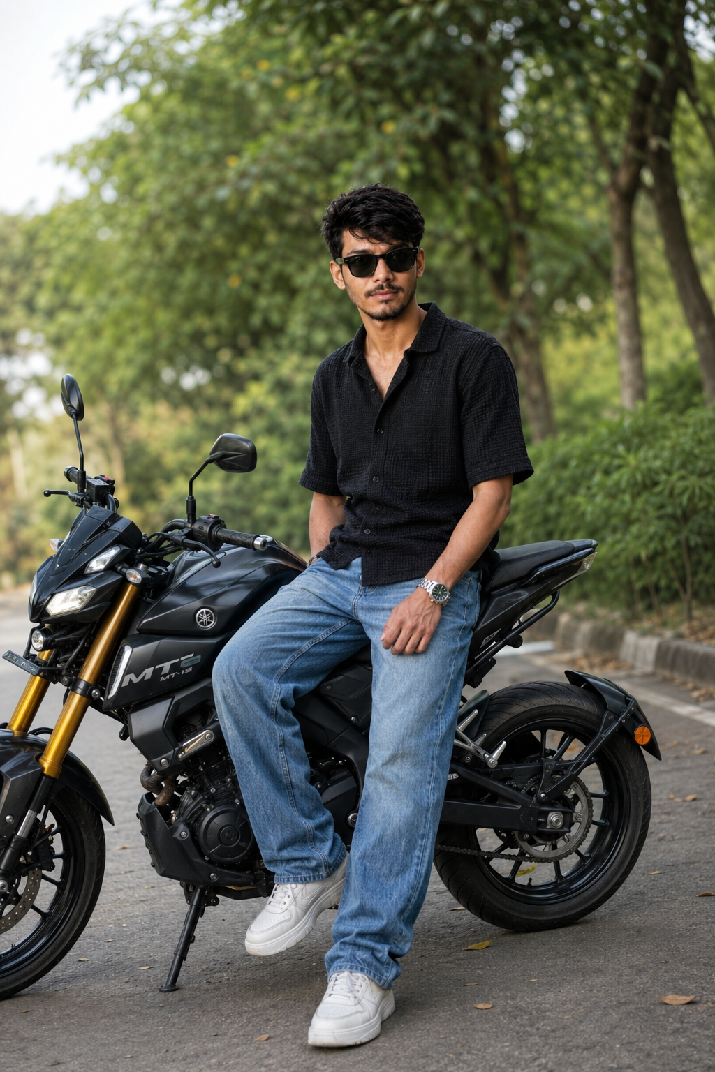 100% Face Match MT-15 Bike Cinematic Portrait | Ultra Realistic 8K AI Photo