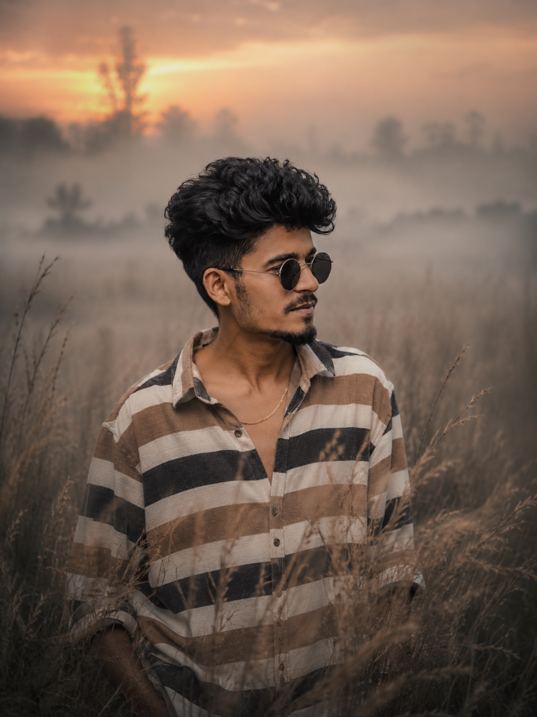 Ultra Cinematic Foggy Dawn Portrait | Wild Grass Field Mood | AI Photo Editing Prompt
