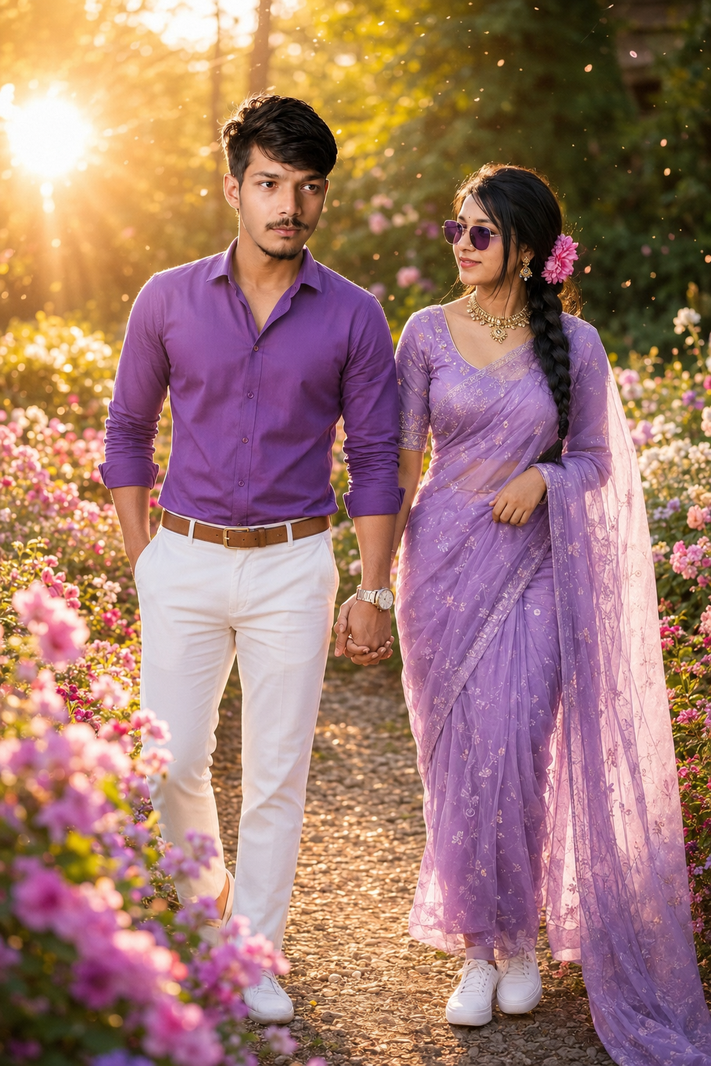 Couple Stroll in Flower Field