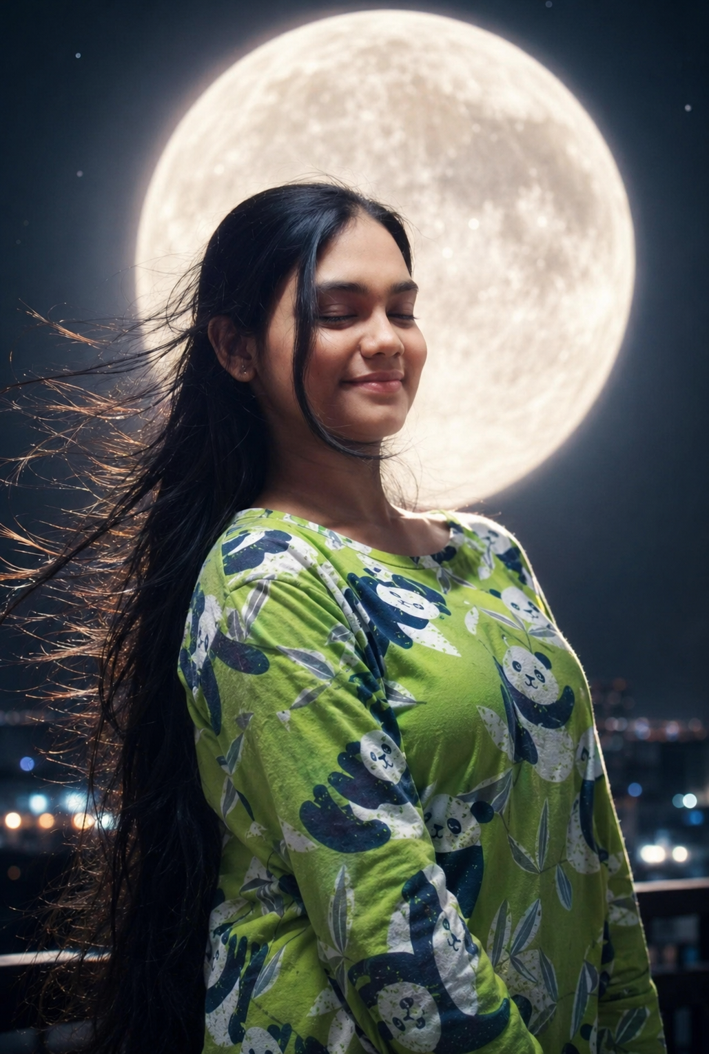 Indian Woman Under Moonlight