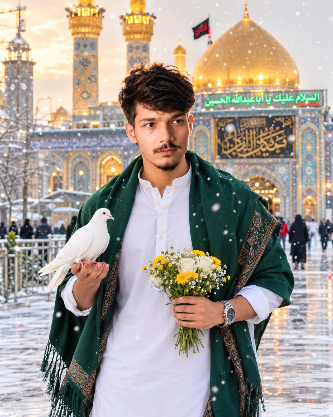 Man at Mosque with Dove