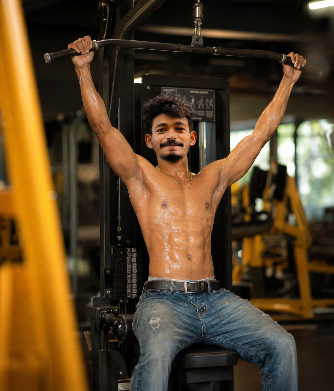 Athletic Man on Lat Machine