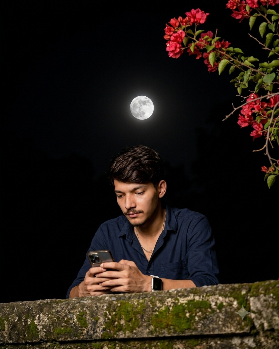 Asian Man in Navy Shirt