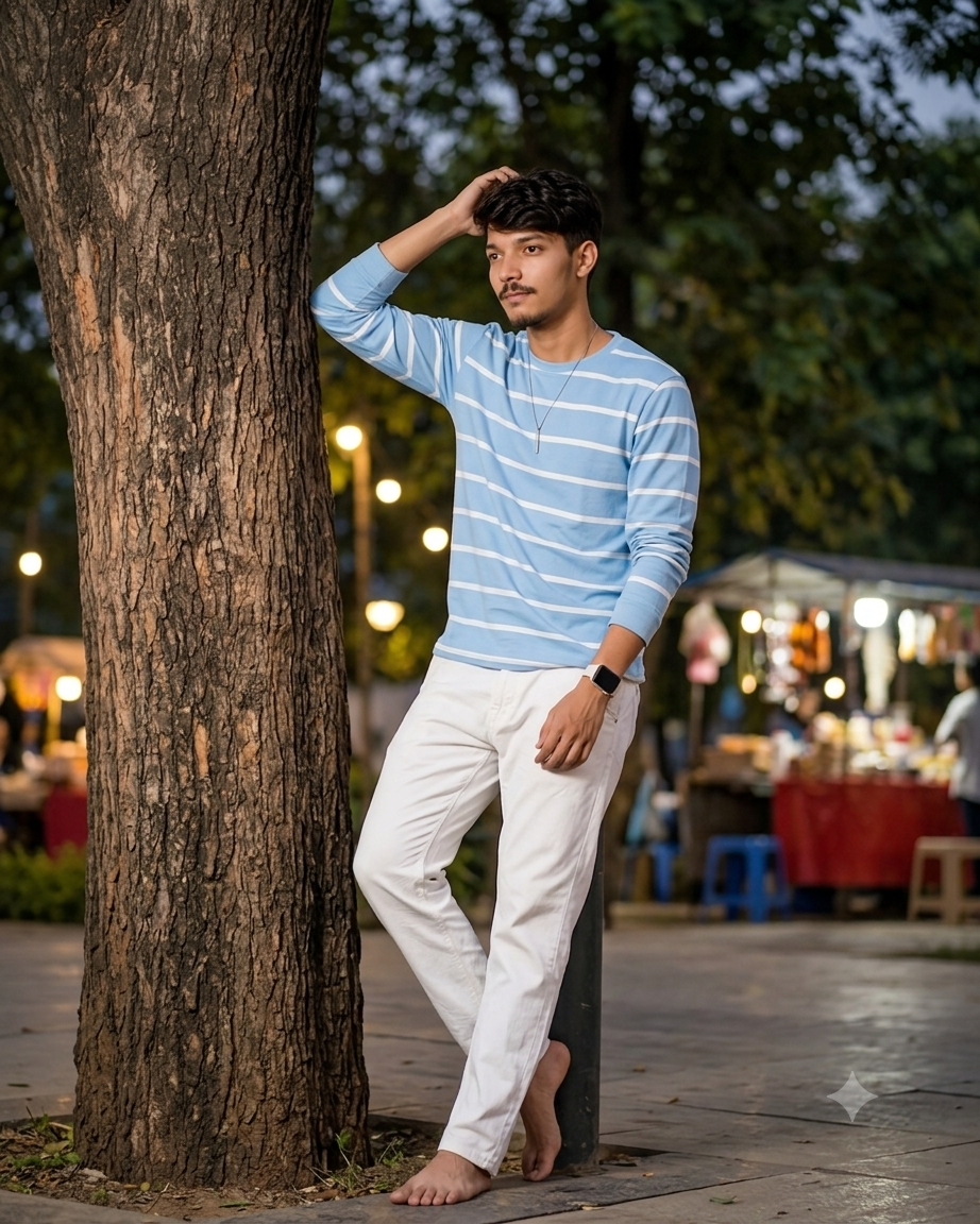 Boy Leaning on Tree