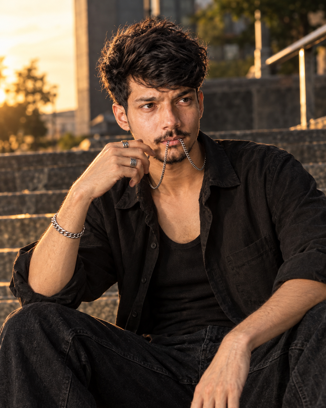 Cinematic 8K Portrait of Stylish South Asian Man in Golden Hour Light
