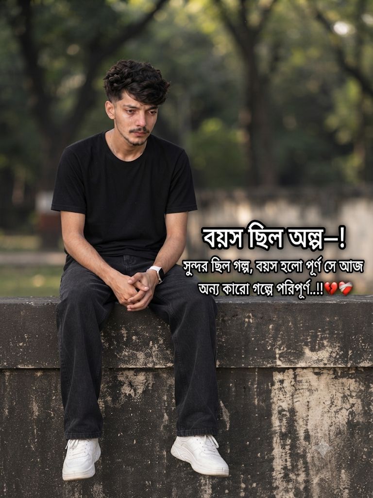 Melancholic Portrait Prompt with Bengali Typography on Concrete Wall