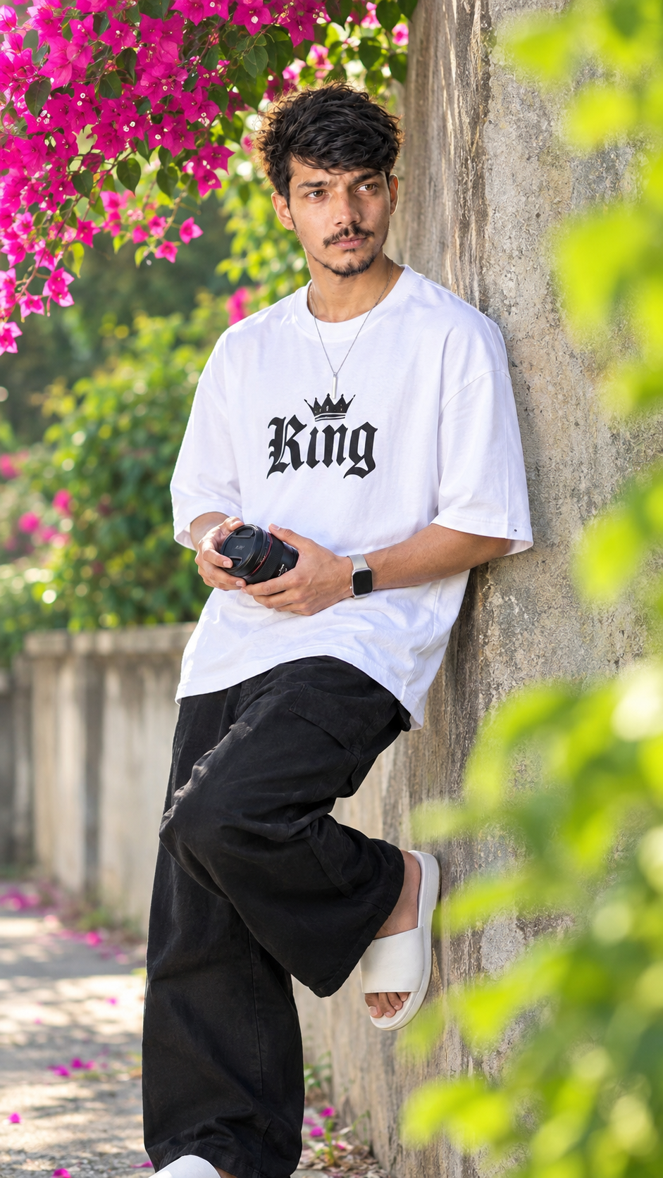 Ultra-Realistic 8K Portrait of Handsome Young Boy in White 'King' Shirt