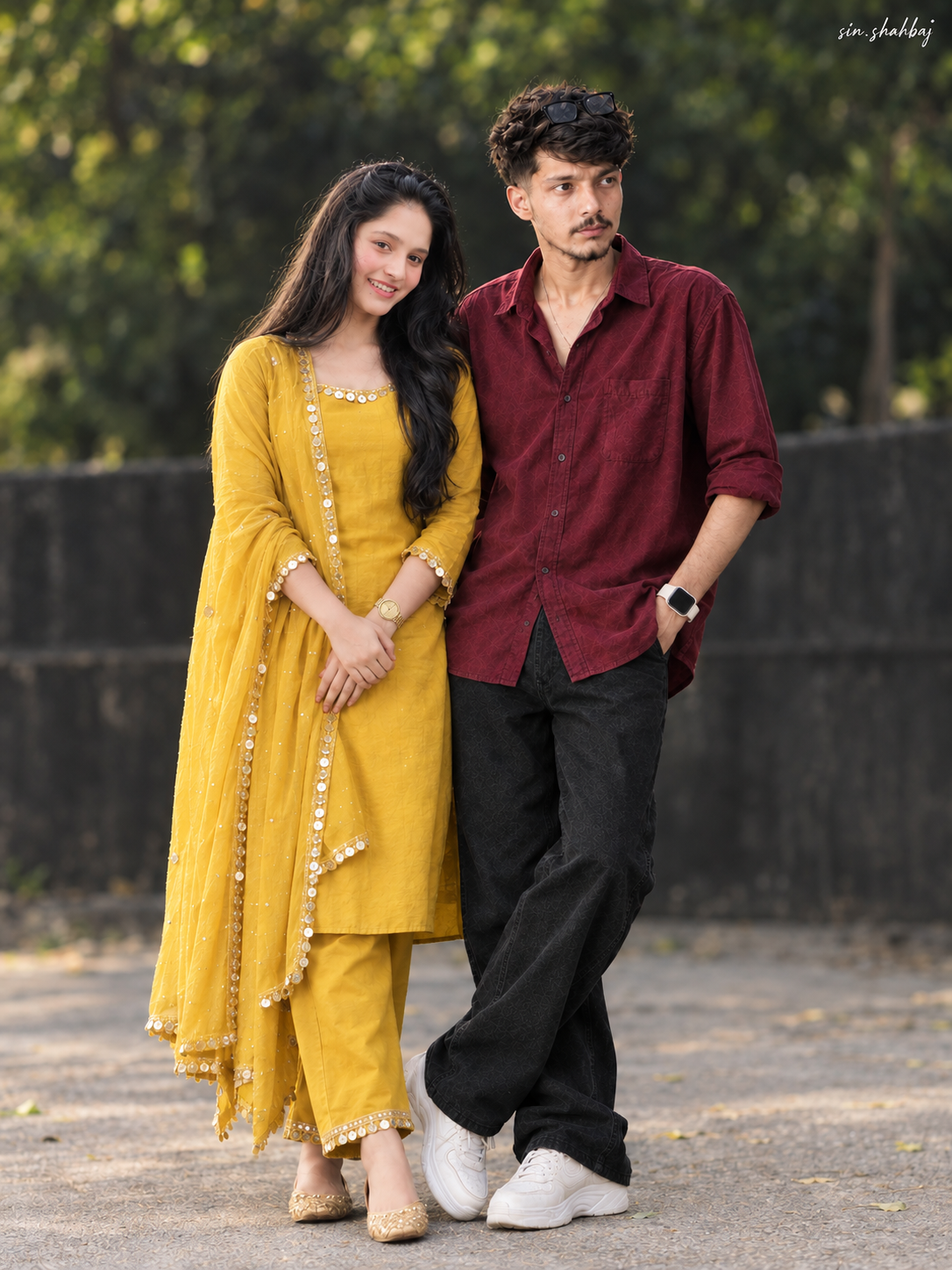 Photorealistic Couple Portrait – Yellow Kurta & Black Hair