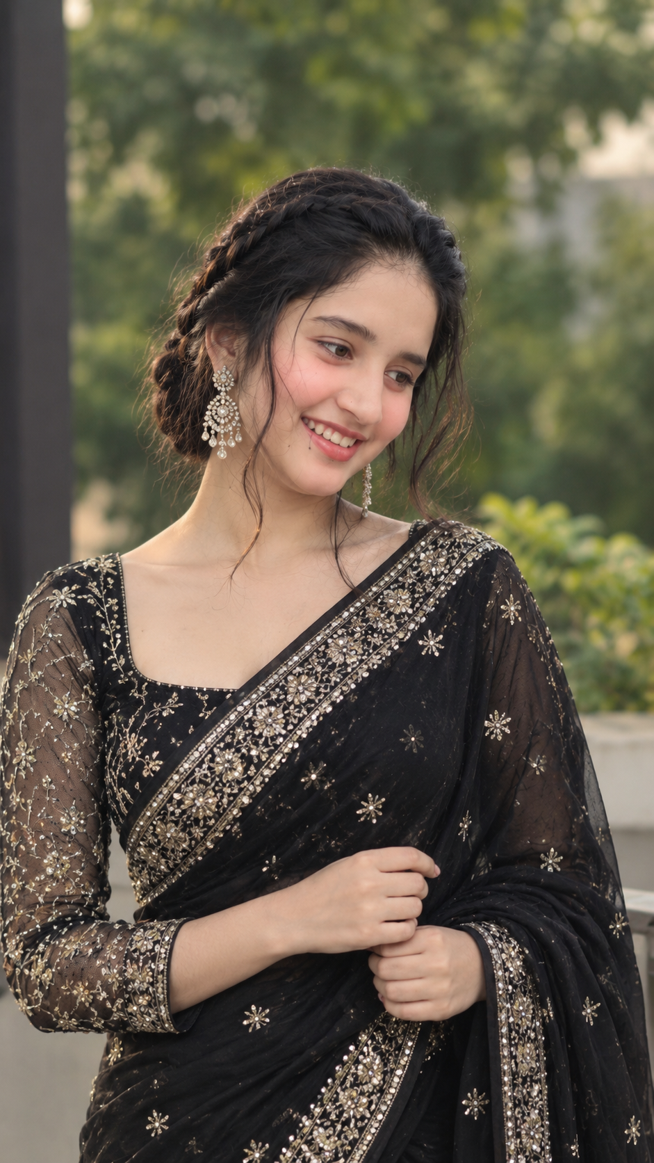 Ultra-Realistic Cinematic Portrait of South Asian Woman in Black Saree