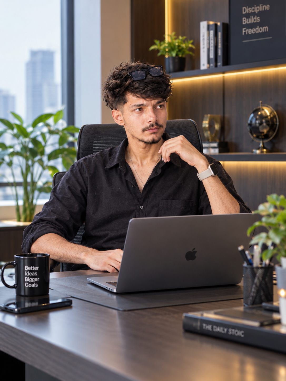 Photorealistic DSLR Portrait in Luxury Modern Office – AI Prompt