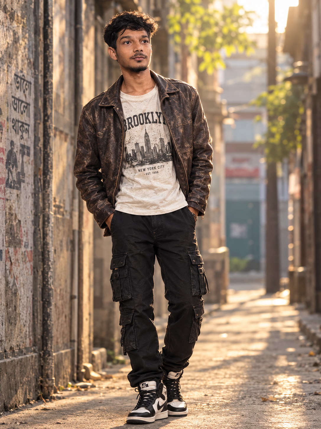 Ultra Realistic Cinematic Portrait of Young Indian Man in Urban Alley