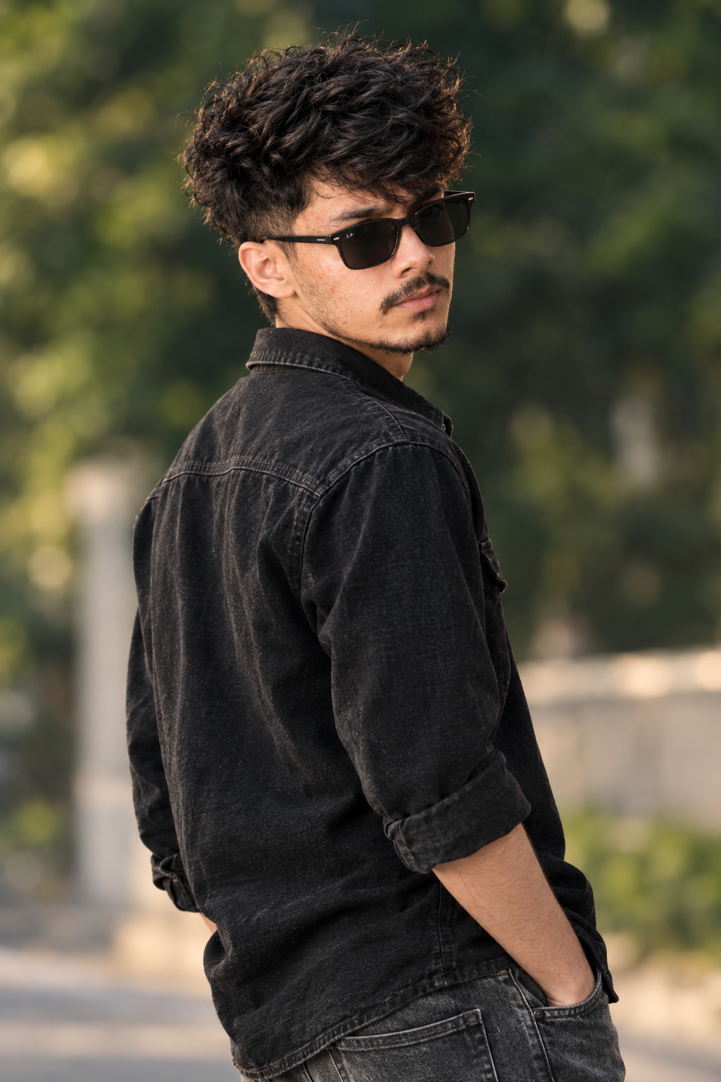 4K Modern Portrait of 14-Year-Old Boy in Black Shirt & Sunglasses